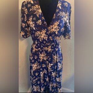 Women’s Floral Blue Wrap Dress (Size M)